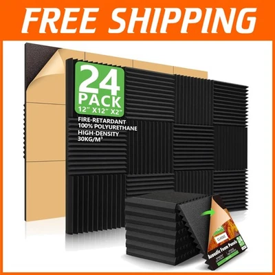 Paquete de 24 paneles de espuma acústica autoadhesivos Foto 1 de 4