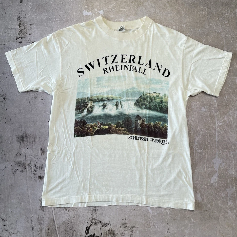 Camiseta de arte de destino Suiza vintage de los 80 Rheinfall Schlossli vale la pena (talla L) Foto 1 de 4