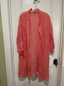 Eileen Fisher Coastal Peach Italian Linen Button Up Long Duster Cardigan Size XL - Picture 1 of 7
