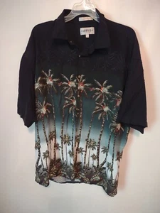 Campia Moda Men's Aloha Hawaiian Shirt Short Sleeve Black Palm Trees Rayon XL - Picture 1 of 9