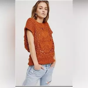 Suéter Free People Diamond In The Rough Crochet Talla M Terra Cotta Naranja - Imagen 1 de 8