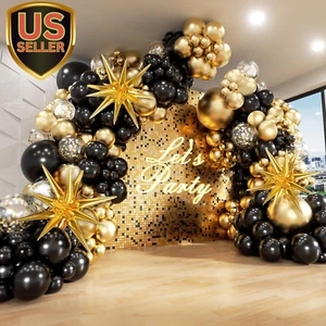 Black and Gold Balloons Garland Arch Kit, 5 10 12 18Inch Black Gold Confetti ... - Picture 1 of 1