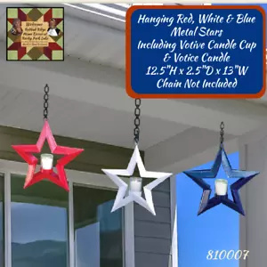 Hanging Red, White & Blue Metal Stars, Including Votive Candle Cup & Votive Can - Bild 1 von 5