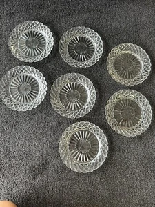 Vintage Lot Of 7 Anchor Hocking Clear Salad Plates Starburst 7” - Picture 1 of 4