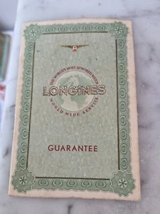 Longines Vintage Guarantee Paper Booklet Blank 1962 Green and Gold - Picture 1 of 5