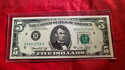 US 1974 $5.00 FEDERAL RESERVE NOTE H (St. Louis) CHCU -Beautiful Corners/Color.. - Image 1 of 2