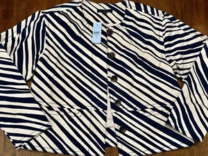 NWT NEW Ann Taylor Zebra Stripe Cocoon Jacket Size XS XSP Petite Cream and Navy - Picture 1 of 1
