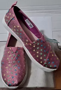 Toms Alpargata Dark Fuschia Pink Girls Glimmer Hearts Youth Size 4.5 NEW - Picture 1 of 13