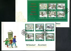 GUERNSEY 2000, CHRISTMAS, SNOW COVERED CHURCHES Sc 720-725,725a on 2 F.D.C. 's - Picture 1 of 1