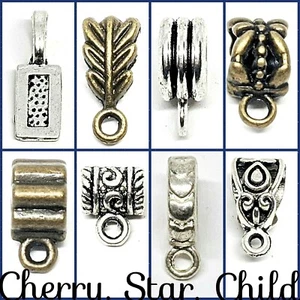 10x lot silver bronze pl bails large european holes, glue on findings craft new - Bild 1 von 17
