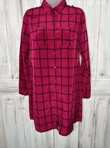 WOMENS OLD NAVY PINK BLACK WINDOWPANE PLAID BUTTON UP COLLARED SHIRT DRESS XS - Picture 1 of 15