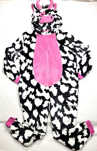 Cute Pink Cow Costume One Piece Romper Womens 2XL Full Zip Hood Pockets - Picture 1 of 11