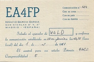 QSL Card CB HAM Radio PostCard 1951 San Nicolas, Madrid, Spain (España) EA4FP  - Picture 1 of 2