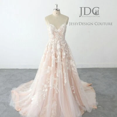 Blush Wedding Dress Bridal Gown Floral Lace Bodice 4-24 Plus Size Open Back New - Image 1 of 4