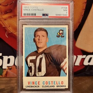 PSA 7 1959 Topps Football #158 Vince Costello Cleveland Browns Perfect centering