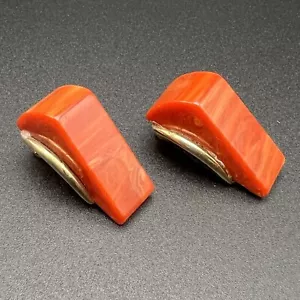 Vintage MCM Mod Blutorange Bakelit Keil Clip-on Ohrring Set Kleid Schuh Clips - Bild 1 von 6