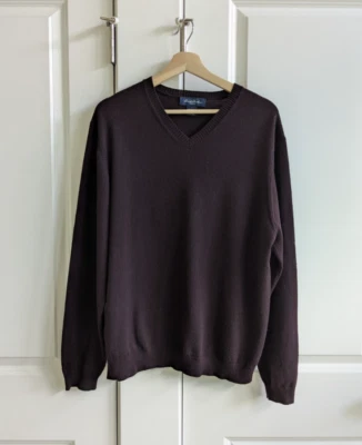 Suéter Brooks Brothers Hombre L Marrón Lana Merino Cuello en V Pullover Tejido Jersey Foto 1 de 4