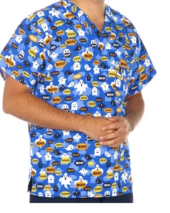 NWT Unisex Large Boo Halloween Scrubfinity Scrub Top - Picture 1 of 1