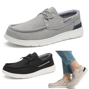 Men's Loafers Moc toe Slip-on Canvas Lightweight Casual Boat Shoes Size 6.5-13 - Picture 1 of 17