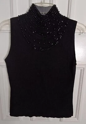 Top para mujer Evie PM negro sin mangas mezcla de seda con cuentas + REGALO GRATIS 🎁 Foto 1 de 4