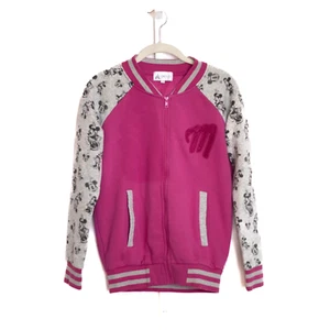 Disneyland Hong Kong Minnie Fleece Bomber Teens M Pink Zip Jacket Sequins - Picture 1 of 10
