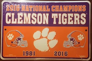 CLEMSON UNIVERSITY TIGERS 2016 NATIONAL CHAMPIONS 12X8" 1981 METAL FOOTBALL SIGN - Picture 1 of 5