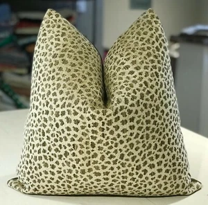 PAIR COLEFAX FOWLER CHOCOLATE "LEO" LEOPARD ANIMAL SPOT CHENILLE CUSTOM PILLOWS - Picture 1 of 2