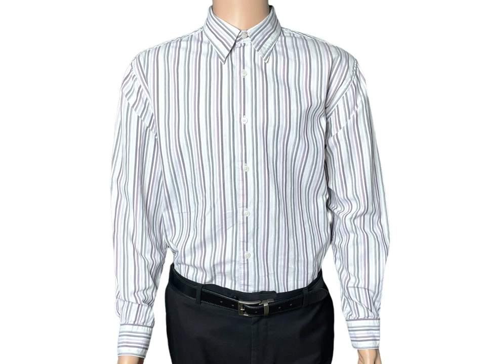 Axist Modern Fit Long Sleeve Dress Shirt Mens Purple Pink Gray Stripe Mens XL - Image 1 of 4