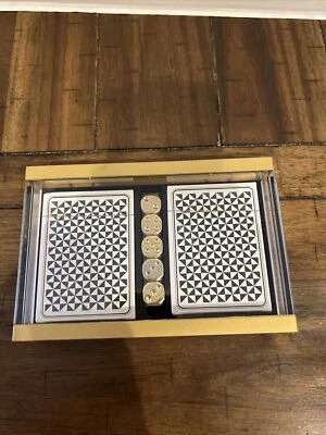 q/ 2 Decks Of Playing Cards Unopened 5 Dice Unopened Set In Acrylic Storage Box - Image 1 of 4