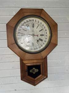 Rare Antique Terry 8-Day Time Only Calendar Wall Clock - Picture 1 of 24