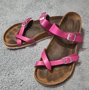 Birkenstock Mayari Slip-On Leather Sandals Hot Pink Size 40 F9/9.5 - Picture 1 of 9