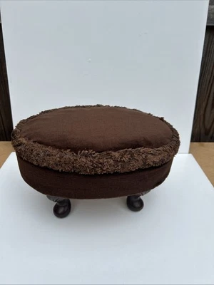 Vintage Small Brown Velvet Footstool. - Image 1 of 4