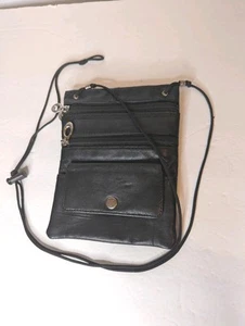 Black Soft Leather Crossbody  Bag Wallet Goth Gorp Core Minimalist Streetwear - Picture 1 of 5