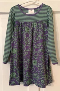 HANNA ANDERSSON Long Sleeve Cotton Dress Purple Green Floral Stripe 110 4 5 - Picture 1 of 6