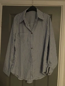 Ladies Sz XL blue and white Stripe Tunic Long Sleeve Shirt - Foto 1 di 2