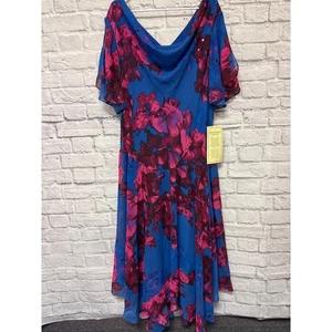 Roaman's Blue & Pink Floral Formal Maxi Dress Cowl Neck Plus SZ 32W New w/tags - Picture 1 of 4