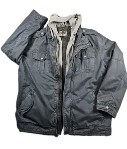 Levi's Trucker Denim Sherpa Lined Jacket Men 2XL Hoodie Full-Zip Snap Distressed - Picture 1 of 9