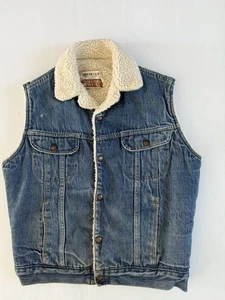 VINTAGE Sears Roebuck Vest Mens Medium Dark Wash Denim Sherpa Lined USA Made - Picture 1 of 8