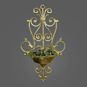 Vtg 1963 Homco Gold Tone Wall Pocket Planter Ornate Sconce 24” Hollywood Regency - Picture 1 of 5