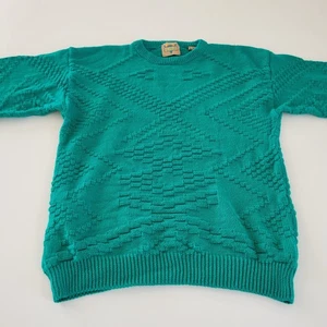 Vintage Richards Geometric Textured Sweater Teal Green Size XL 90s Y2K EUC - Picture 1 of 8