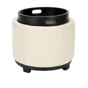 Safavieh Lila Single Tray Leather Storage Round Ottoman in White - Picture 1 of 1