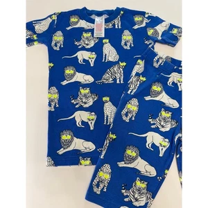 Mini Boden Kids Shorts Pajamas Big Cats Glow in the Dark Boys Blue Lion 10  - Picture 1 of 7