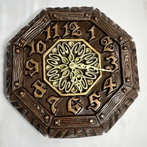 Retro Arnels Ceramic Wall Clock Brown Wood Grain 12x12 Working 1970s-80s Vintage - Picture 1 of 9