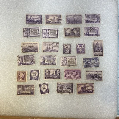 25+ USED/Cancelled Violet Mixed 1950's 3c USA Stamps. $1 Ships; A DEAL- LOOK! - Image 1 of 4