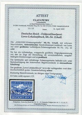 Feldpost INSELPOST 11 AaII ** Luxus mit neuen FA Petry BPP, Michel 1800,-- € RAR - Bild 1 von 3