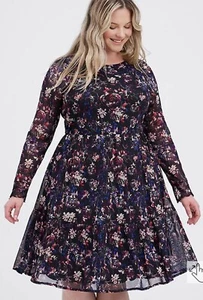 NWT Torrid Plus Size 1 1X 14/16 RUFFLED MINI DRESS - MESH FLORAL BLACK - Picture 1 of 5