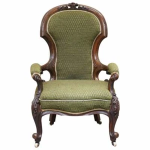 LOVELY VICTORIAN LIBRARY READING CARVED WOOD SHOW FRAMED ARMCHAIR ORIGINAL - Picture 1 of 12
