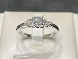 1 Ct Round Pear Cut Simulated Trilogy Engagement Ring In 14K White Gold Plated - Picture 1 of 11