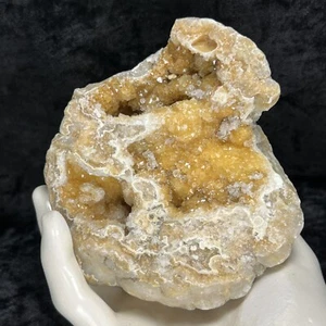 Geode 4” Natural Golden Healer QUARTZ CRYSTAL Cluster Iron Citrine Chalcedony - Picture 1 of 8