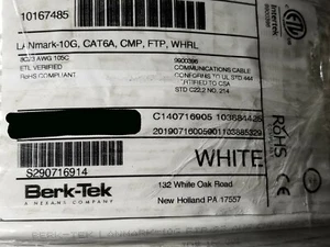 Berk-Tek 10167485 23/4P Cat6A Shielded Network Cable F/UTP 10G CMP White /50ft - Picture 1 of 12